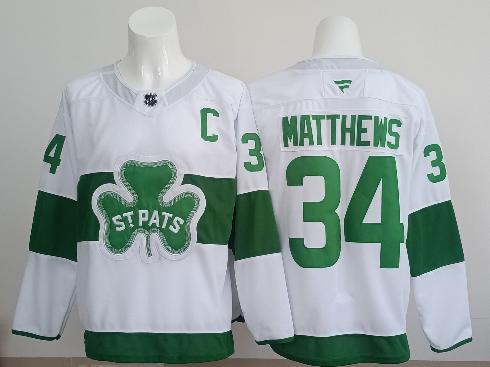 Men 2025 Toronto Maple Leafs 34 Matthews White Green Fanatics Home Premium NHL Jersey style 1